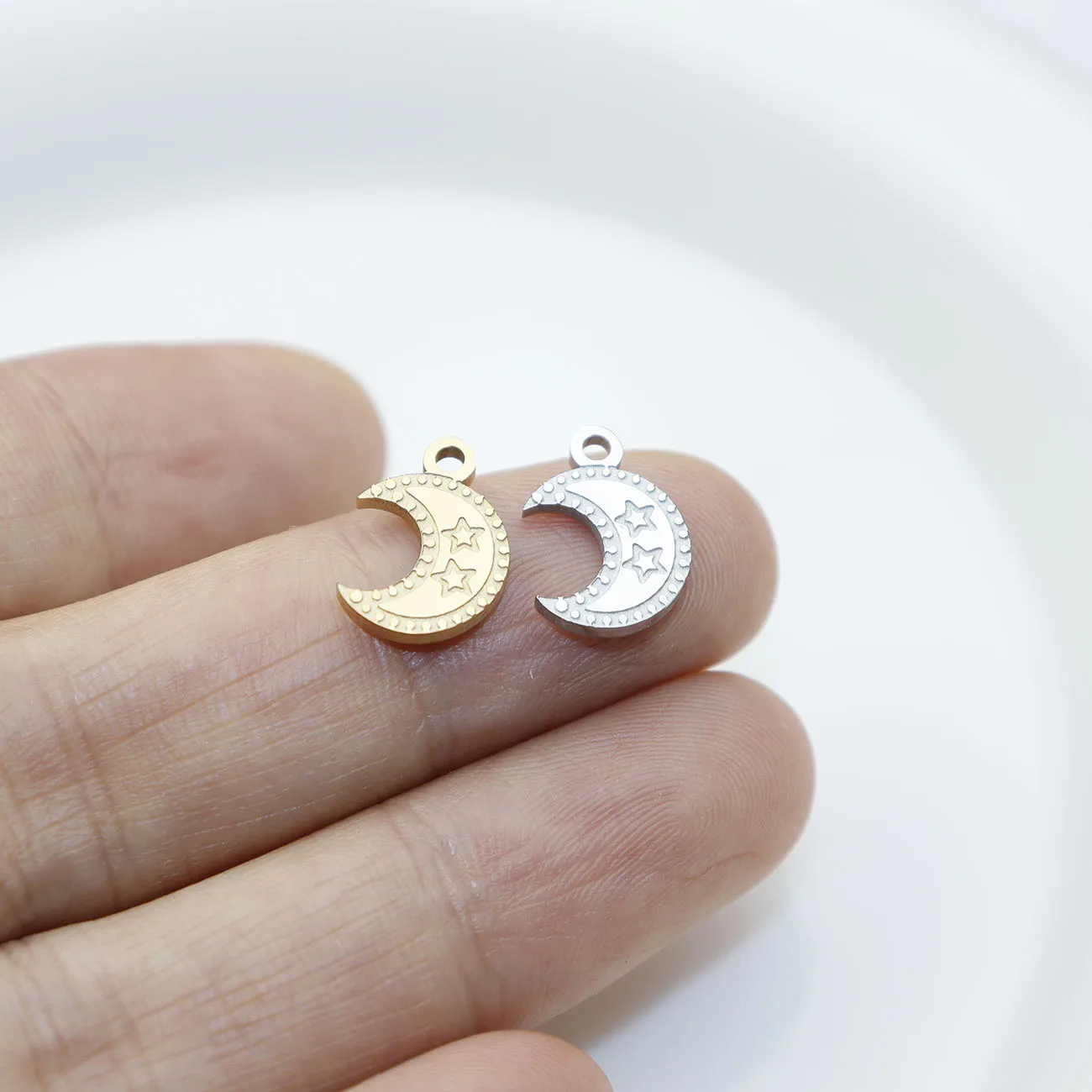 5pcs Stainless Steel Moon High Quality Anti Allergic Girl Charms Pendant DIY Jewelry Accessory Necklace Earrings PVD Plate