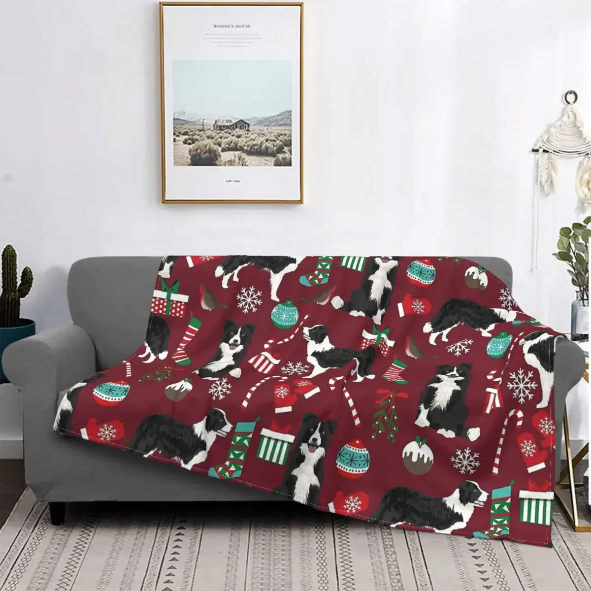 Border Collie Christmas Blankets Fleece Textile Decor Dog Multifunction Warm Throw Blanket for Home Outdoor Rug Piece