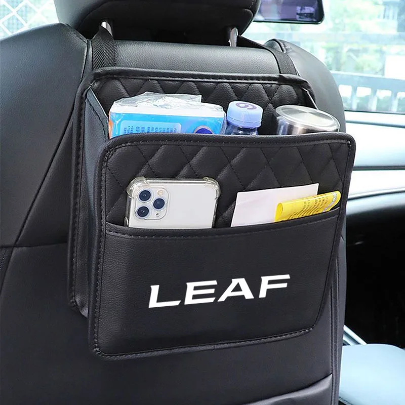 Car Backseat Storage Box Phone Pocket Hanging Holder Pouch PU Leather For Nissan Leaf Car Accessories Portable Car Accessories