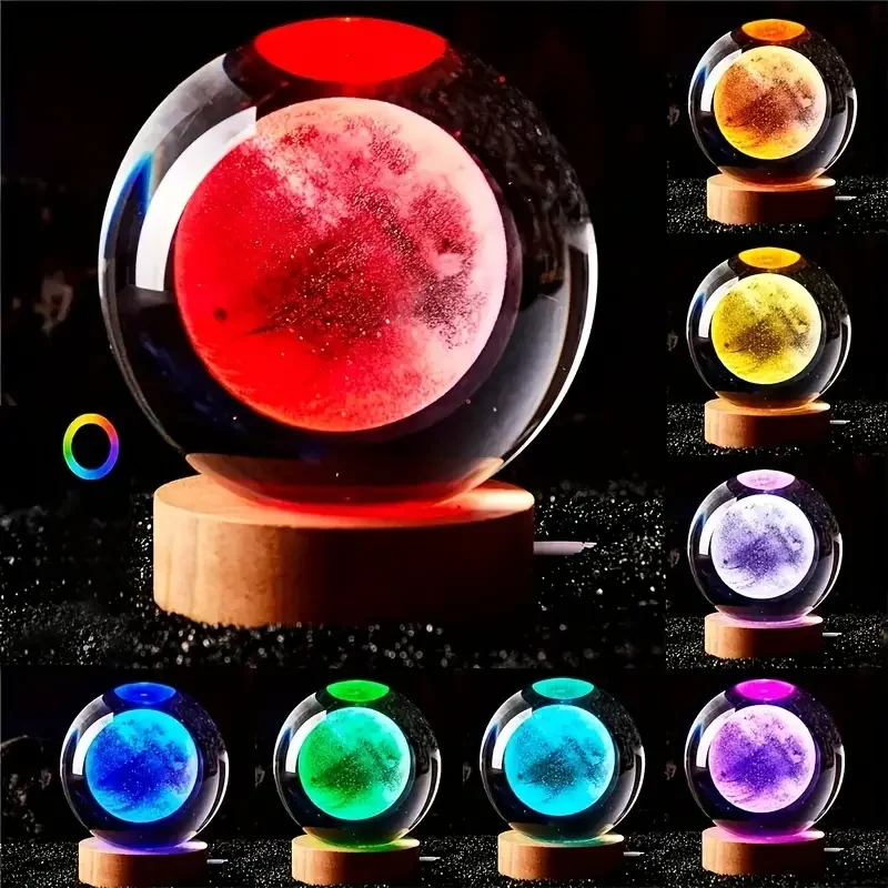 1pc 3D Moon laser engraving crystal ball LED night light, living room bedroom home decoration light, sleep night light, for frie