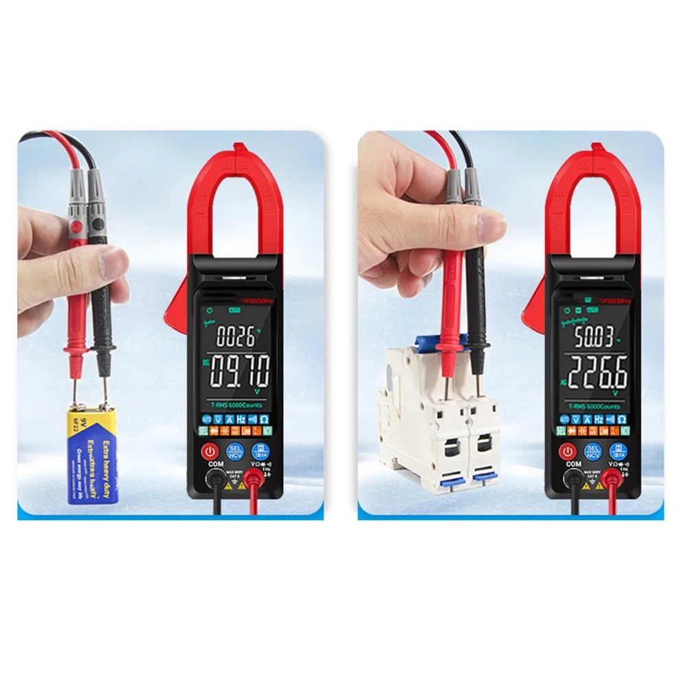 DC/AC Current Digital Clamp Meter 6000 Counts 400A Amp Multimeter Large Color Screen Voltage Tester FS8330Pro Black