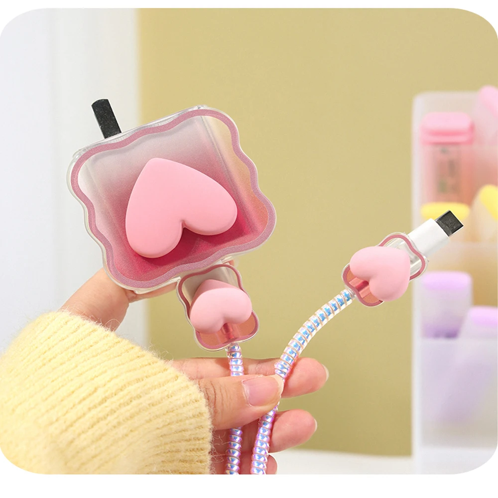 3D Love Charger Protector Cable Organiser for IPhone 15 14 13 12 Pro Max 18W 20W Type C Data Cable Management Cord Winder Kit