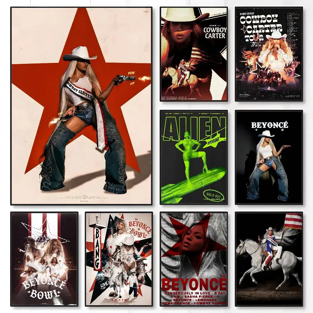 Cowboy Carter Singer B-Beyonce Poster Waterproof Wall Art Sticker For Bar Living Room Vintage Decor High Quality Print Gift