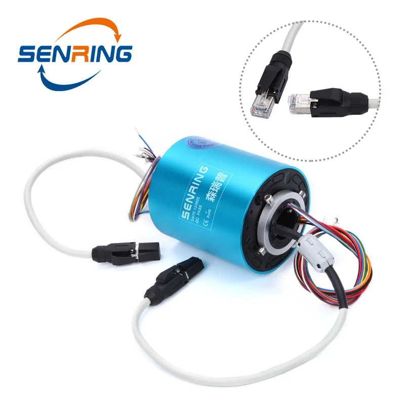 Ethernet Through Bore Slip Ring with Bore 25.4mm OD86mm 1 Channel Gigabit Ethernet Sliprings with 10Wire 2A GJ45 Male Connector