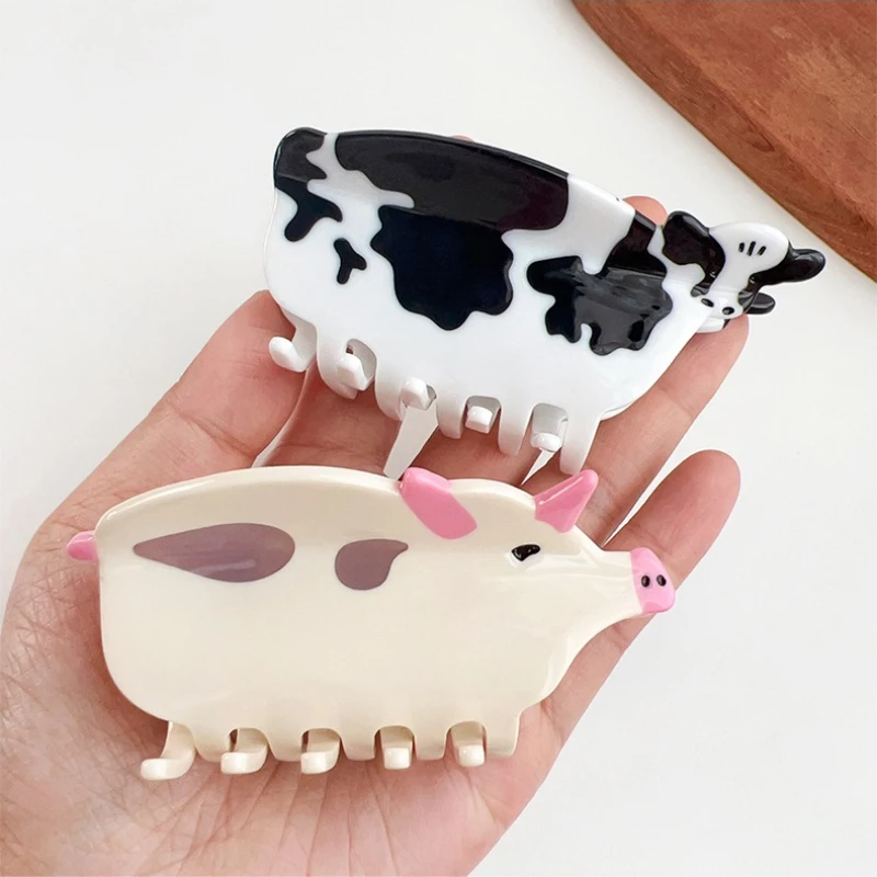 

DS Cute Cartoon Cow Hen Pig Hair Claw Acetate Claw Clips Funny Animal Series Crab Hair Clips Hair Accessories for Women Girls