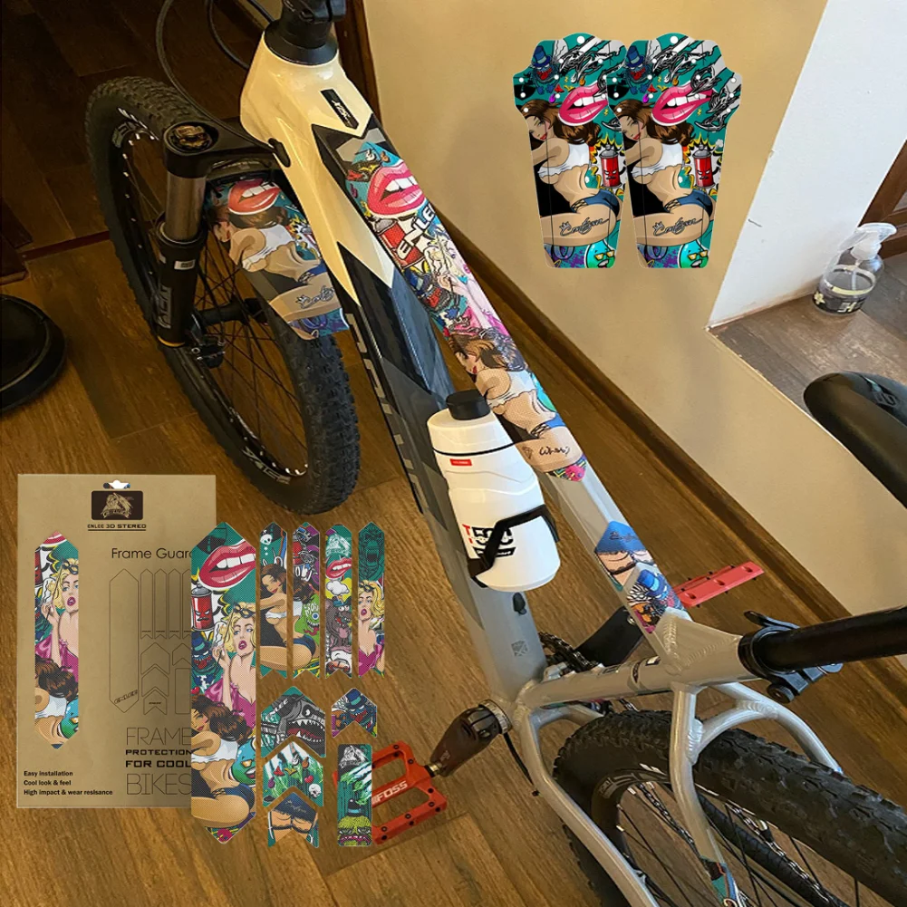 ENLEE Bicycle Frame Protection Sticker MTB 3D Scratch Protection Frame Protector Detachable Sticker Road Bike Sticker DIY
