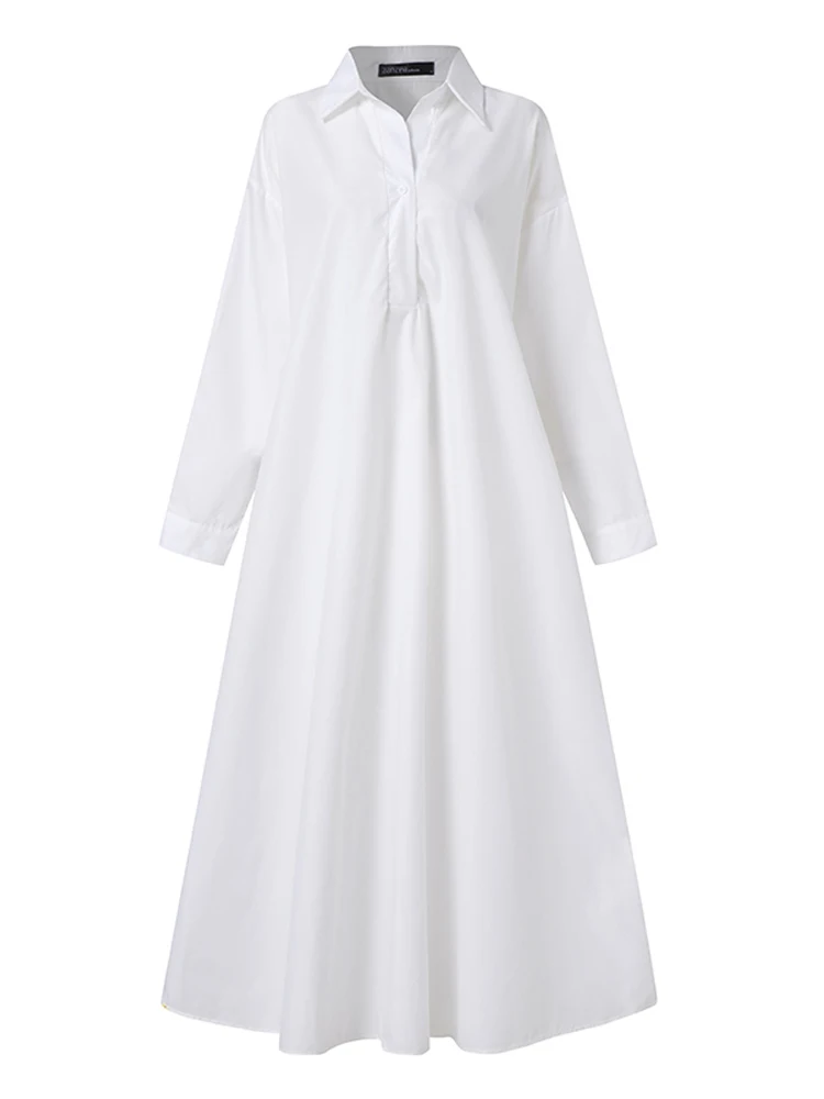 ZANZEA 2025 Fashion Autumn Sundress Women Long Shirt Dress Causal Long Sleeve Maxi Vestidos Holiday Dresses Oversize Robe Femme
