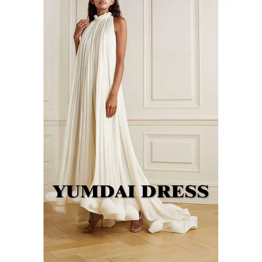 White Ruffled Halter Dress Elegant Party Dress Stage Performance High-end Formal Evening Dress Temperament Chiffon New Products