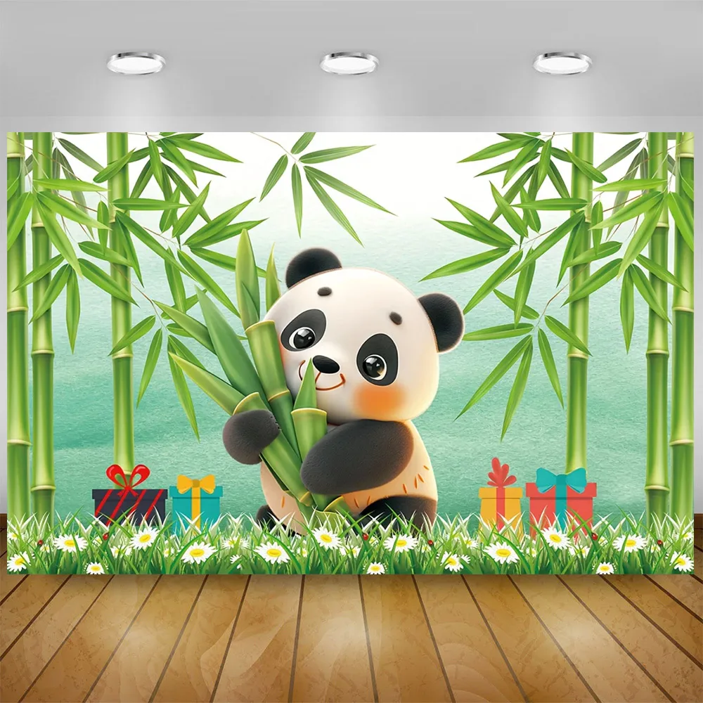 Cute Panda Theme Bamboo Birthday Party Background Photography Baby Shower Newborn Portrait Photo Customized Poster Photo Studio