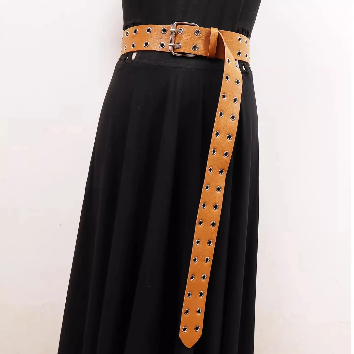 

Женские винтажные длинные пояса из мягкой искусственной кожи с заклепками, женское платье, корсеты, поясные ремни, украшения, широкий пояс R2534