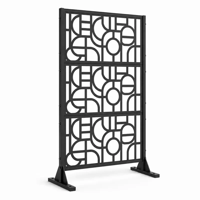 Cut Art Deco Weatherproof Freestanding Privacy Screen Outdoor Rust Resistant Galvanized Steel Powder Coated Opaque