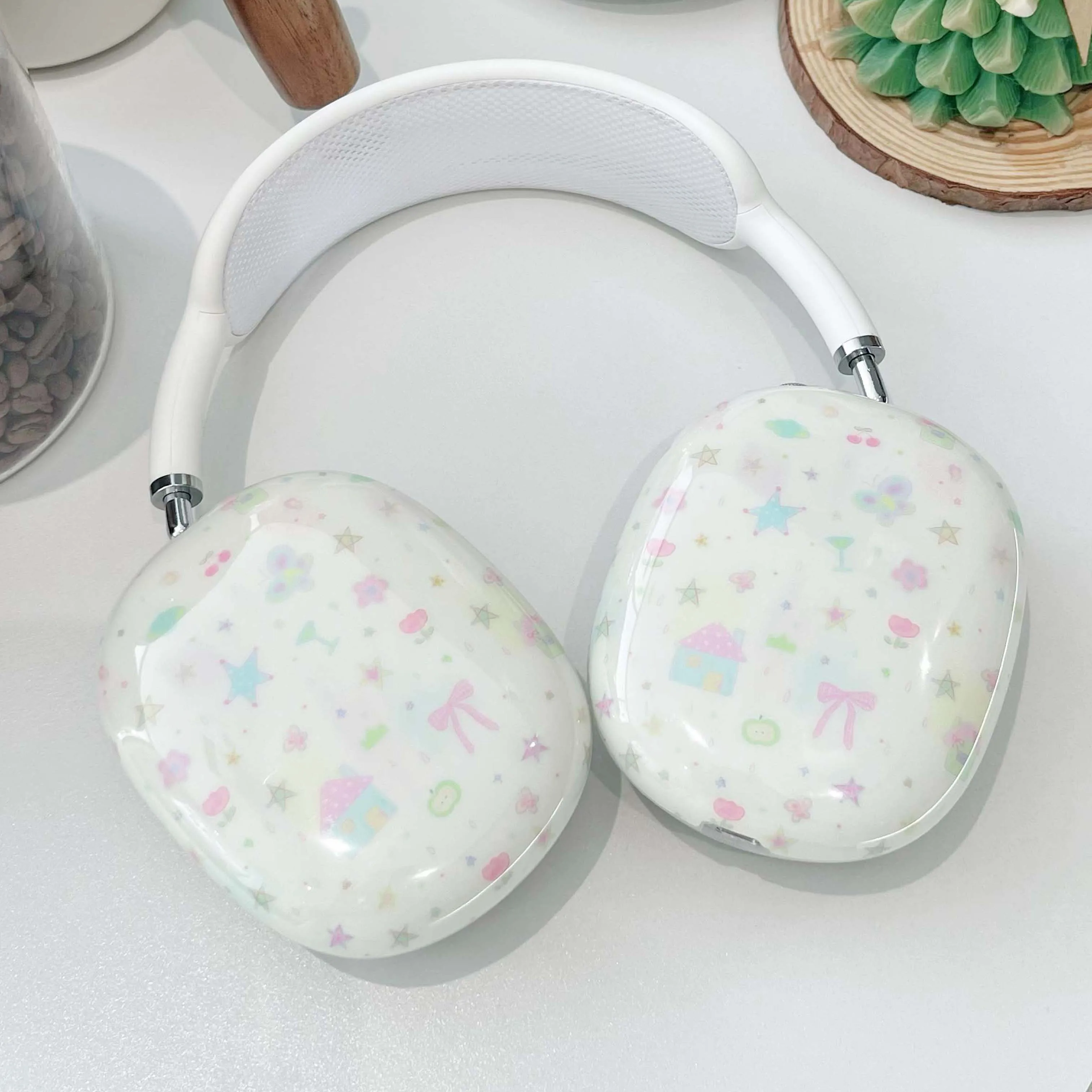 Ins bow family flower cherry star graffiti imd earphone case for apple airpods max cartoon headset cover for airpodmax capa