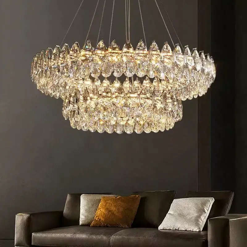 High Brightness LED Crystal Chandeliers Modern Floral Pendant Light Design Villa Lobby Hall Hanging Ceiling Lamp Home Decoration