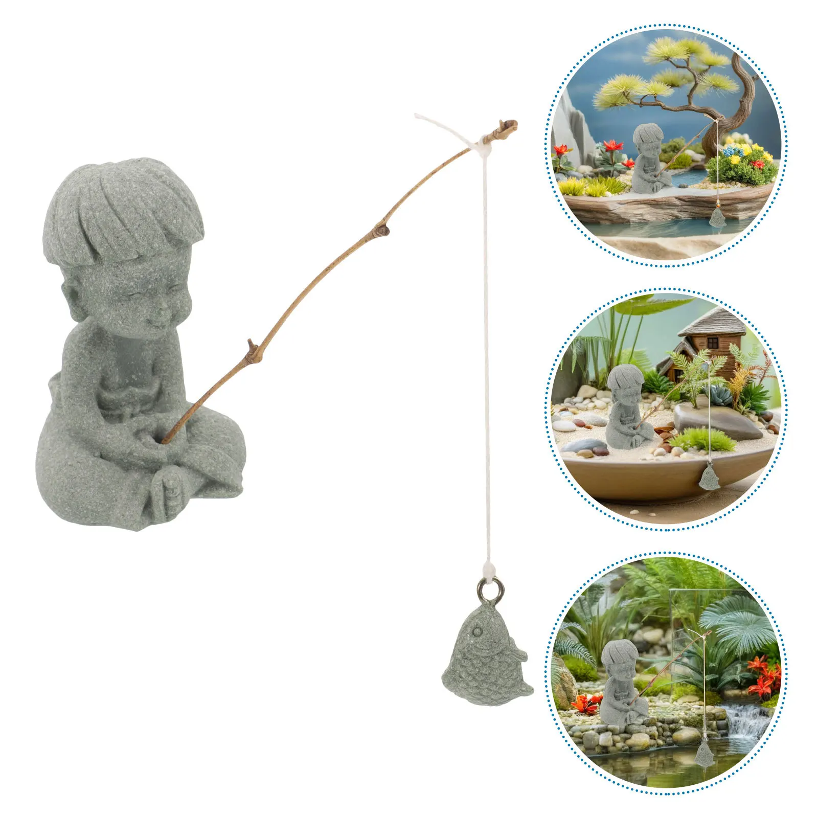 

2Pcs Miniature Boy Fishing Statue Cute Fisherman Aquarium Desktop Bonsai Garden Decoration Fishing Boy Ornament