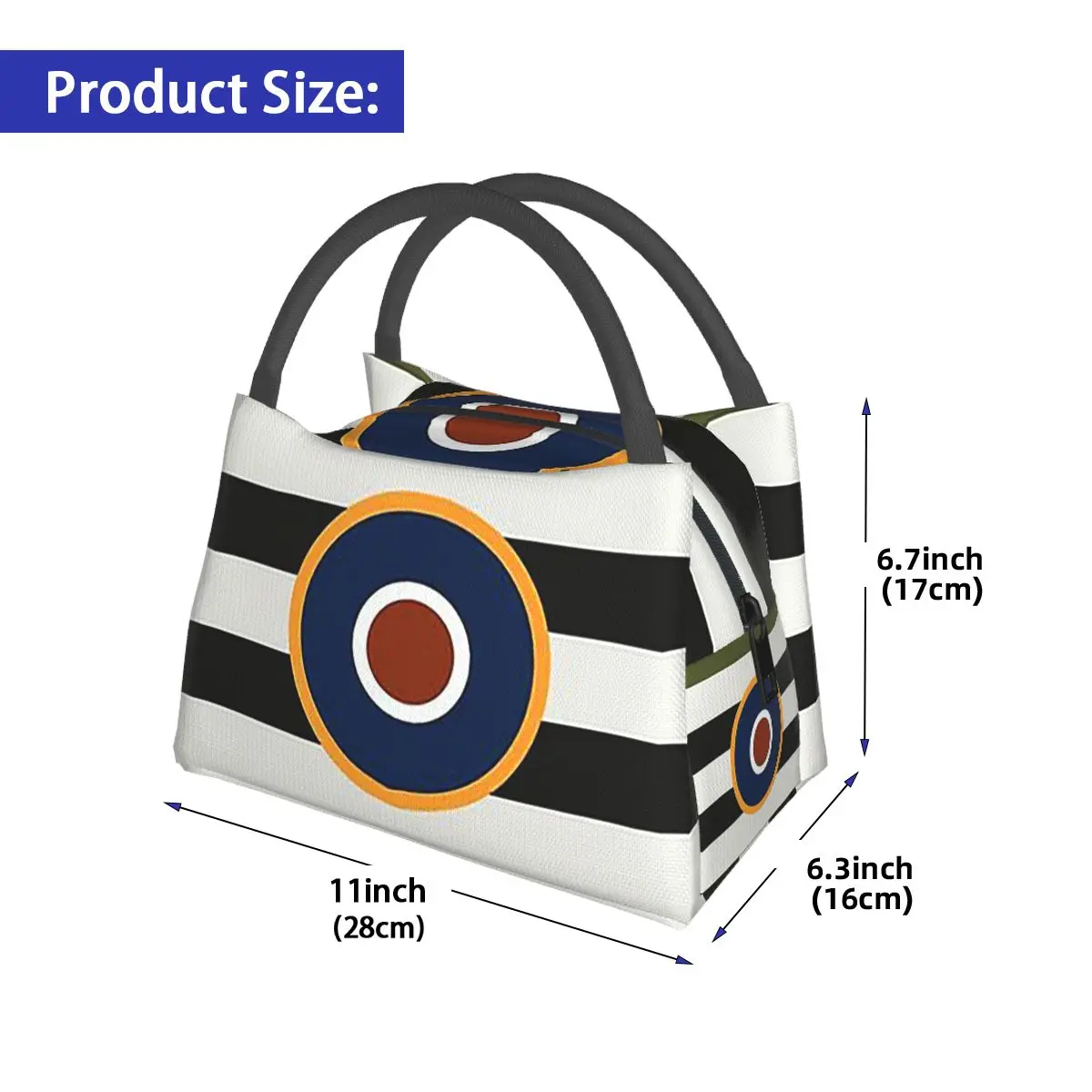D-Day Stripes With RAF Roundel Insulated Lunch Bag for Women Children Portable Food Boxes Thermal Lunch Box Tote