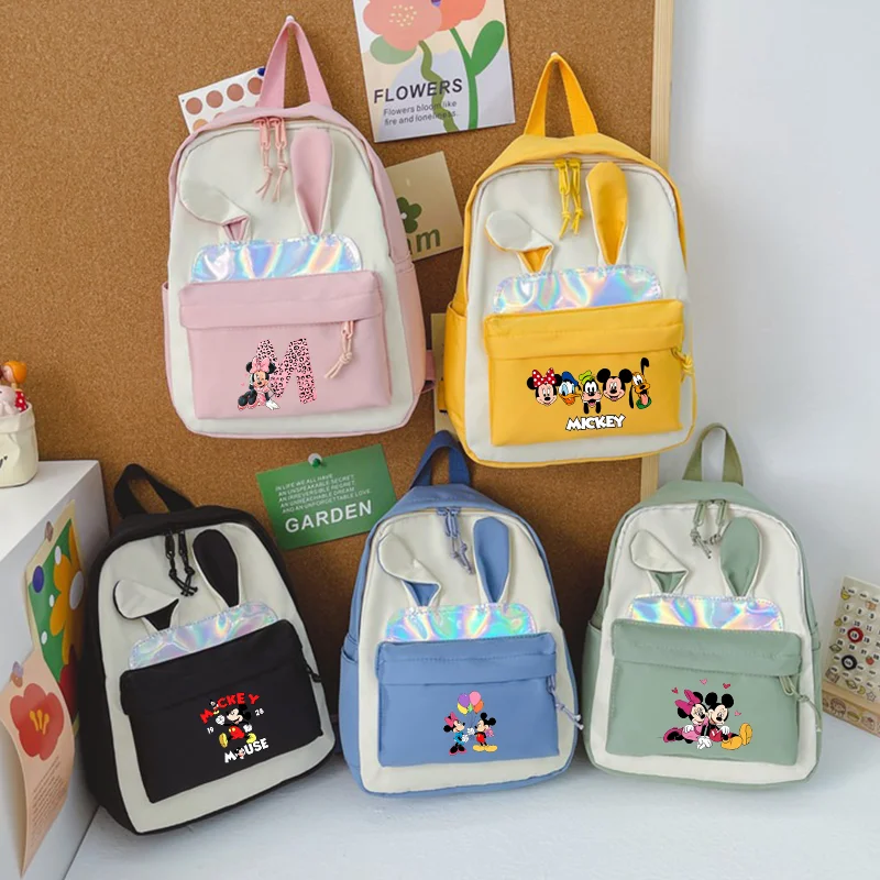

Mickey Minnie Mouse Letter Backpack for Girls Boys Kindergarten Rucksack Casual School Bags Travel Rabbit Ears Backpacks Mochila