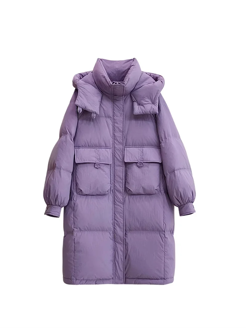 

Down Cotton Jacket Women's Long Style Autumn And Winter Western Korean version Loose Hooded Thick Cotton Jacket Women's Coat