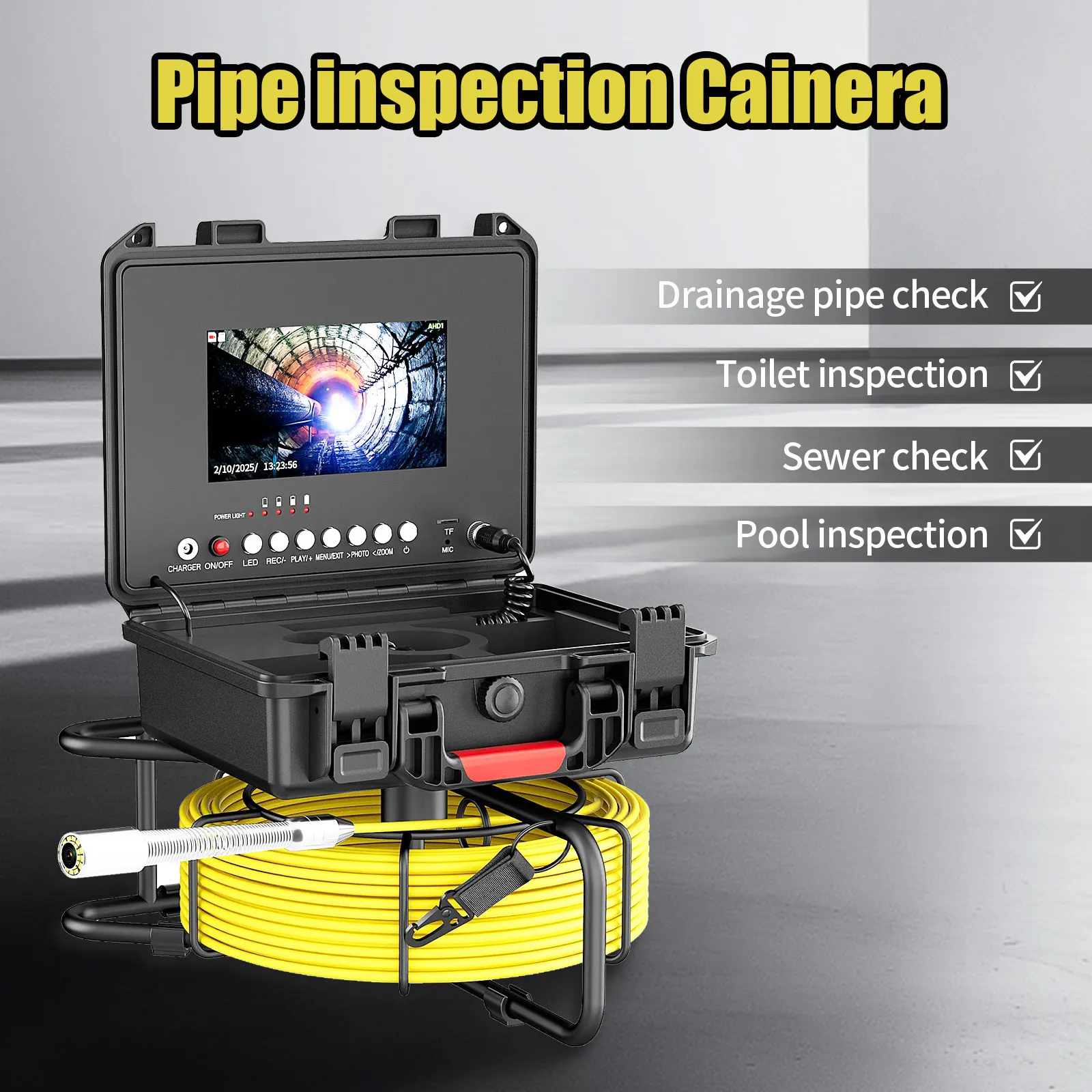 

GAMWATER 7inch Borescope Camera for with AHD 1080P Monitor DVR Video Recording 20/30M 5MM Cable 16GB TF Card 2600mAH Battery