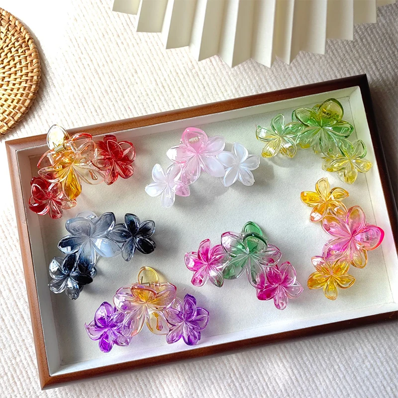 Candy Color Flower Hair Claw Clips Women Sweet Large Gradient Shark Clip Hair Claw Crab Clamp Barrettes Hair Accessories