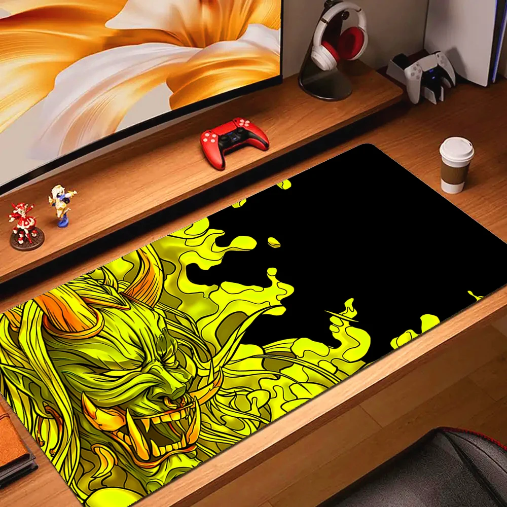 Mousepad de borracha japonês samurai mouse pad máscara fantasma teclado de jogos tapete bloqueio borda cabeça fantasma deskmats antiderrapante gamer tapetes