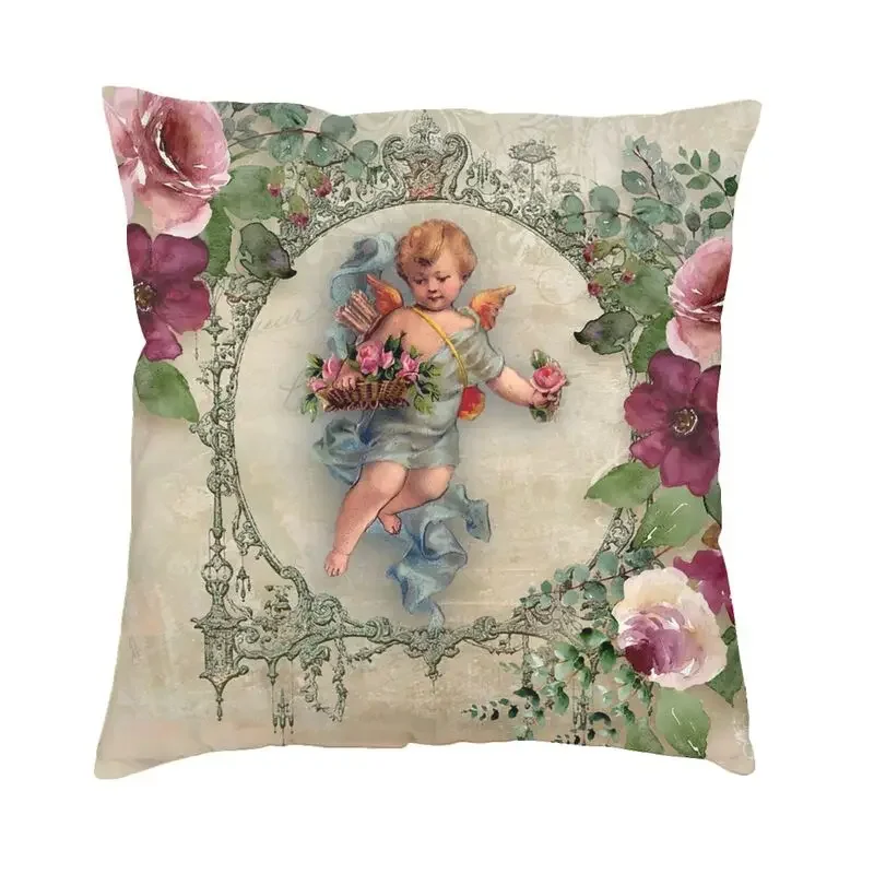 Vintage rose bouquets victoria angel print Shabby Chic pillowcase 45x45cm sofa luxury cushion cover velvet pillow