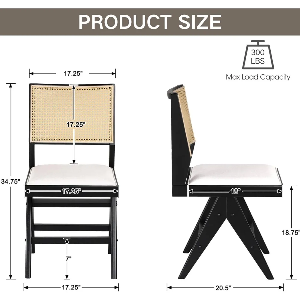 Set di 4 sedie da pranzo moderne in rattan della metà del secolo, sedie da cucina imbottite con schienale in canna intrecciata per sala da pranzo