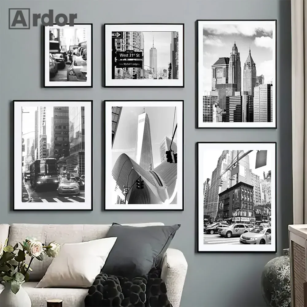 

Black White Street Scenery Poster Architecture Landscape Canvas Painting Nordic Print Wall Art Pictures Living Room Home Decor