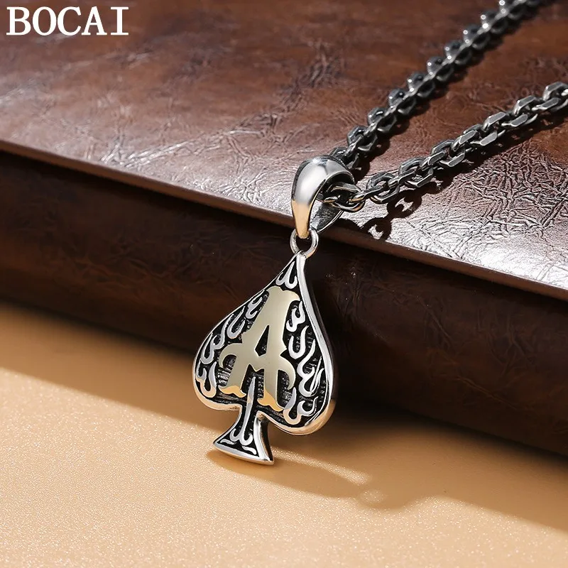 

BOCAI NEW S925 Sterling Silver Retro Personality Flame Heart Pendant Men's And Women's Styles