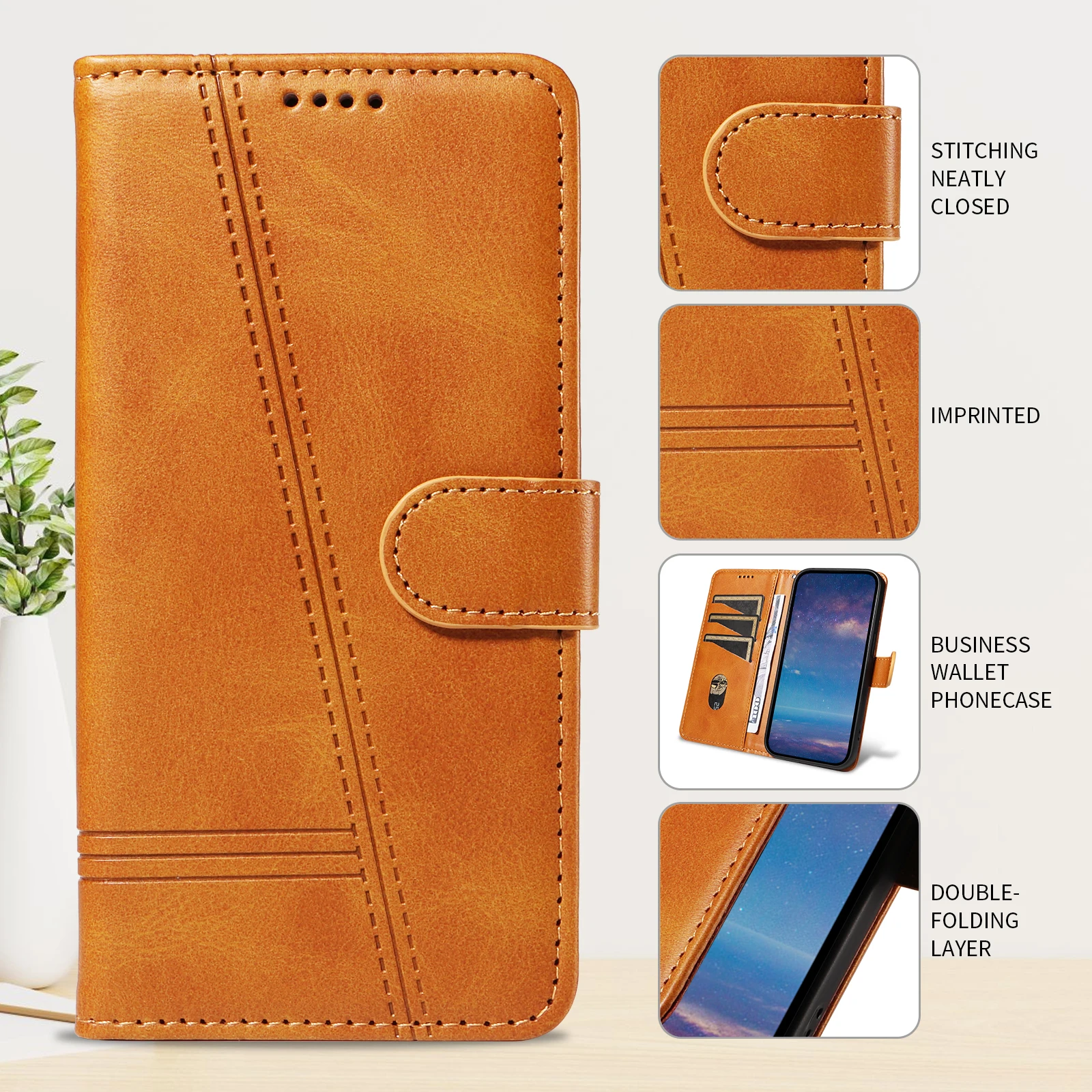 Leather Wallet Phone Case For iPhone 16e 16 Pro Max 15 14 13 Mini 12 11 X XS XR SE2 SE3 8 7 6s Plus Flip Card Slot Holder Cover - view 3