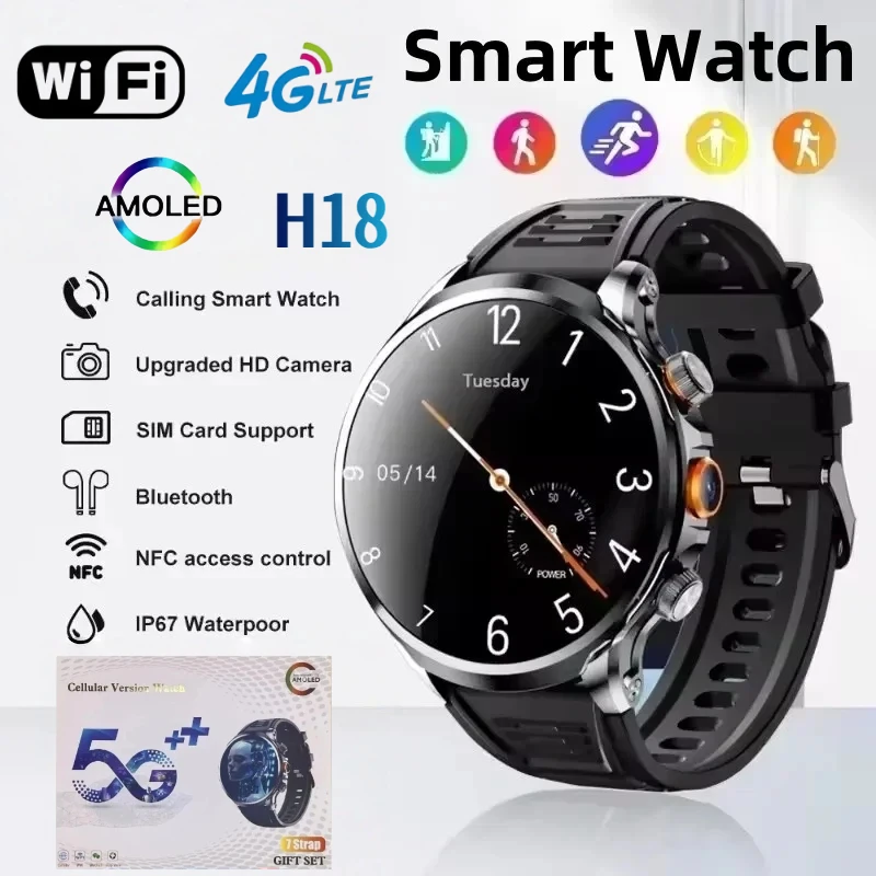 

New H18 Smartwatch Men Women GPS WIFI 5G Smart Watch Rotary Camera NFC SIM card App Download 256GB Storage Rom Amoled Screen