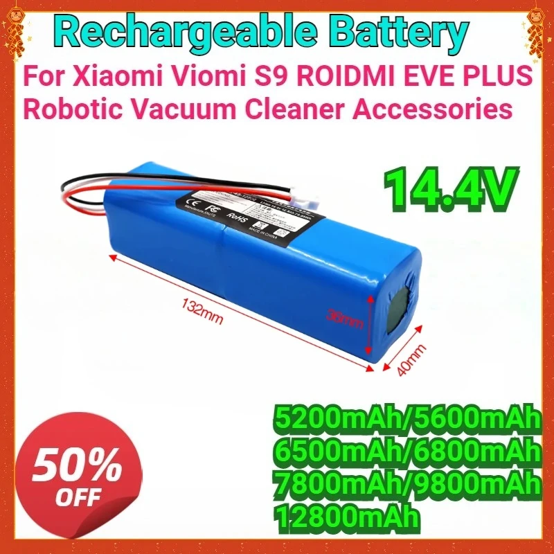 

For Xiaomi Viomi S9 ROIDMI EVE PLUS Robotic Vacuum Cleaner Accessories New 14.4V 5200mAh Li ion Rechargeable Battery Pack