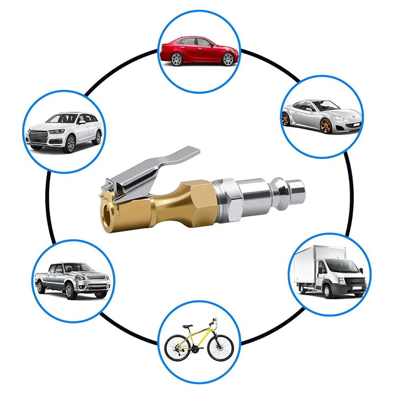 Air Compressor Pump Clip American Gauge Tire Nozzle Connector Inflator For RVs Cars Trucks Brass Tire Inflator Chuck 1/4\