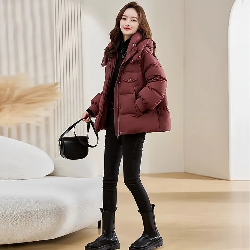 Veste chaude à capuche en coton pour femme, couleur unie, épaisse, de haute qualité, à la mode, Slim, Style pain court, hiver 2025