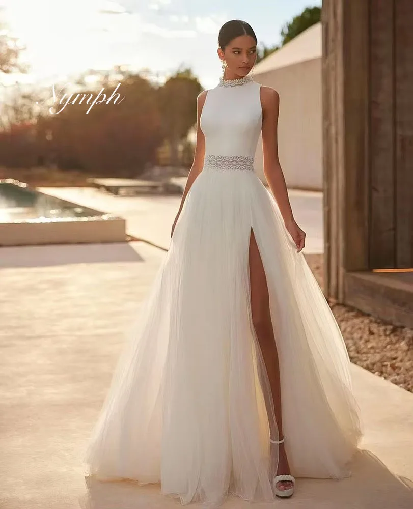 

Romantic Sleeveless Princess Wedding Dresses Sexy Tulle A-line Bridal Gown Women Vestidos De Noiva Customized