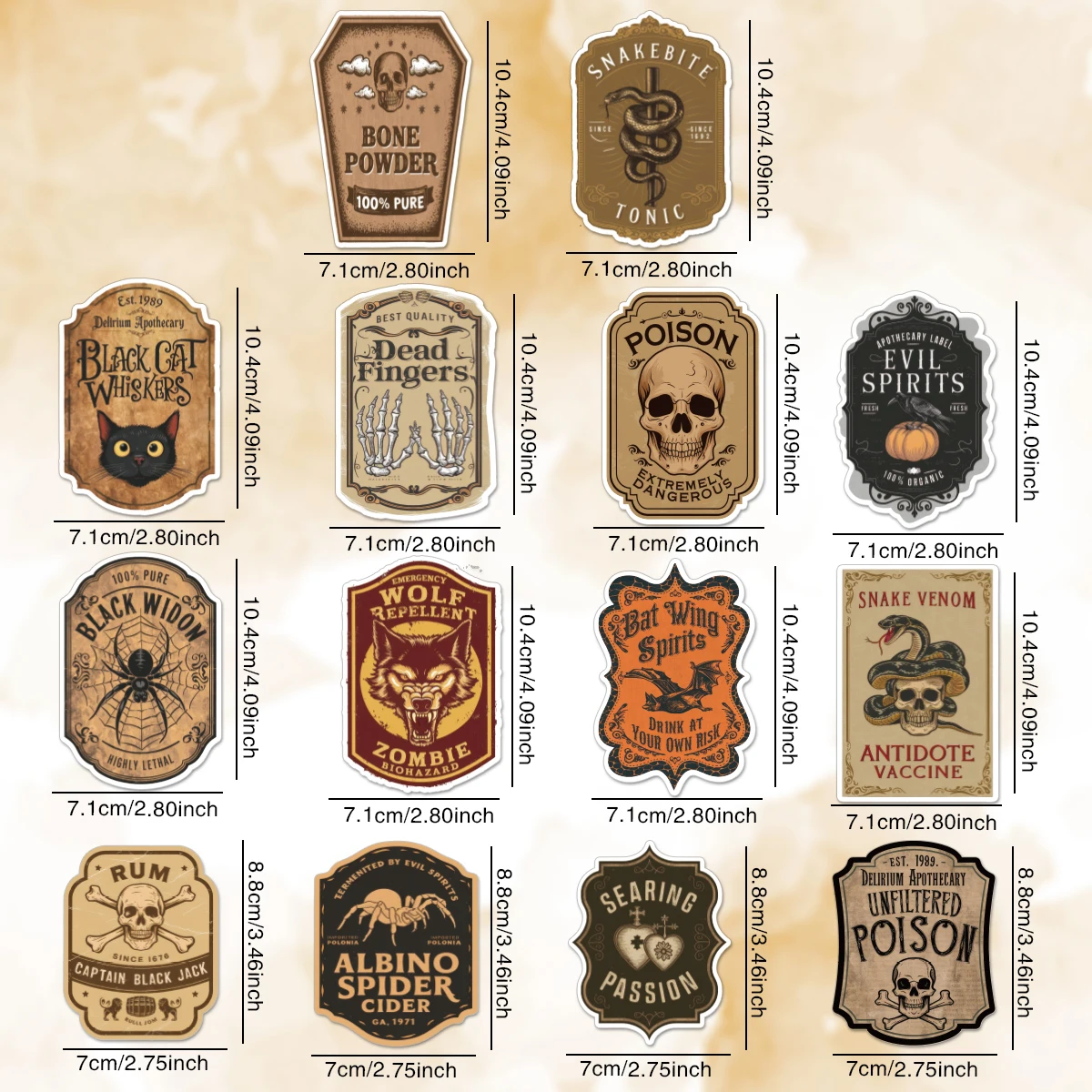 13pcs Halloween Vintage Apothecary Label Stickers For Wine Potion Bottle,Diy Scrapbook Craft Decor,Celebration Magic Party Favor