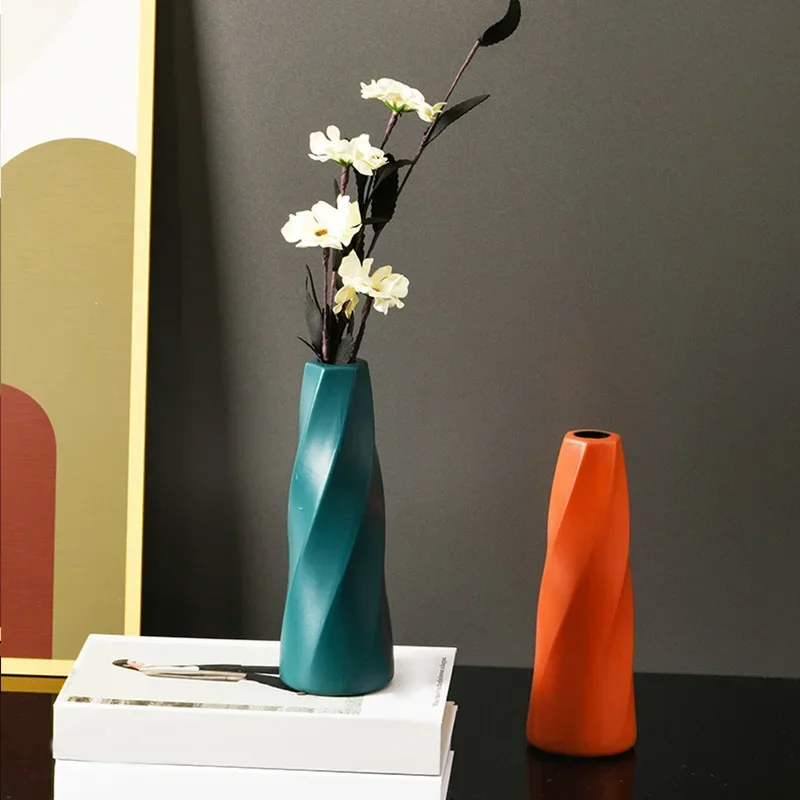 Modern Flower Vase White Orange Plastic Vase Flower Pot Basket Nordic Home Living Room Decoration Ornament Flower Arrangement