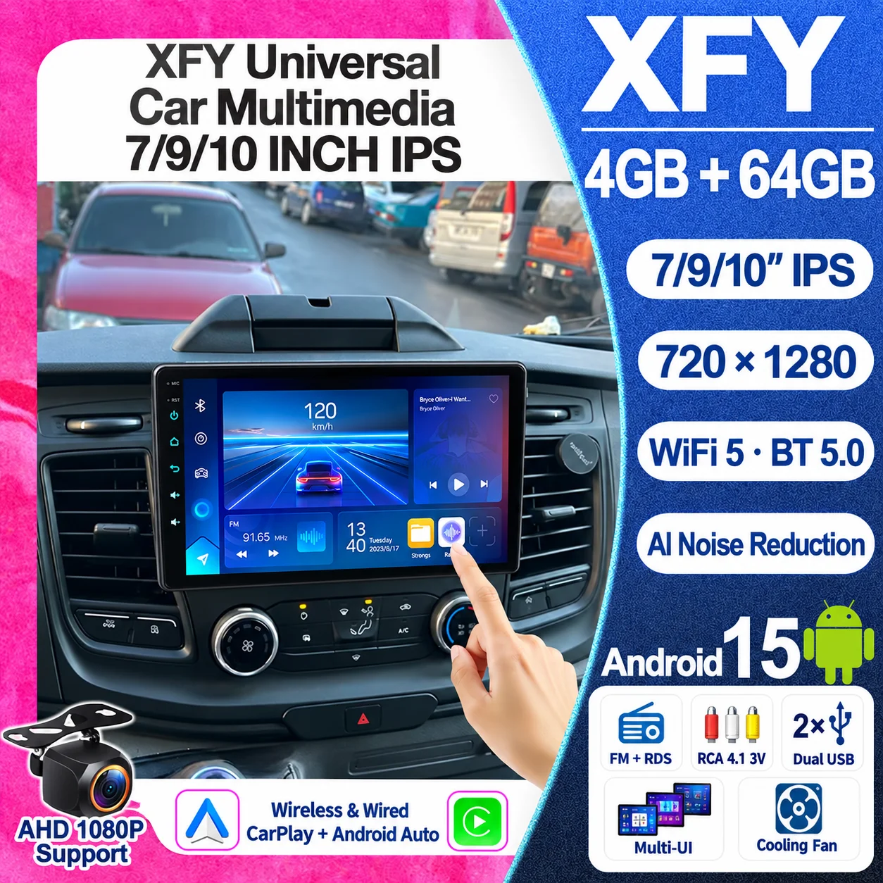 XFY Car Infotainment System Android 15 4GB+64GB Wireless CarPlay & Android Auto 7/9/10 Inch IPS Display for Daily Commutes NEW