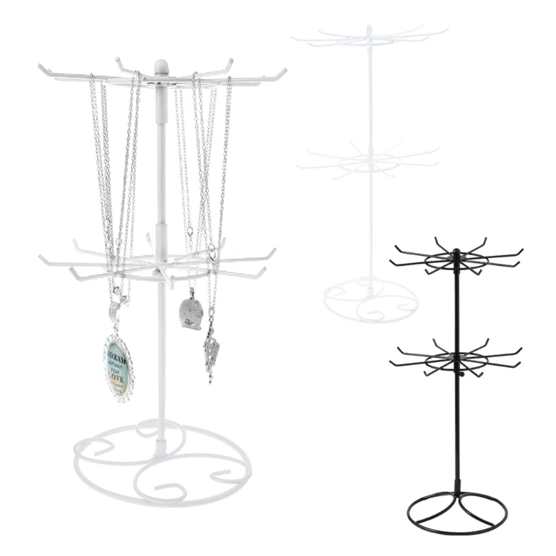 Rotating Iron 2-Tier Revolving Stand Rack Jewelry Display Hanger Counter Top Spinner Rack for Retail Bracelet