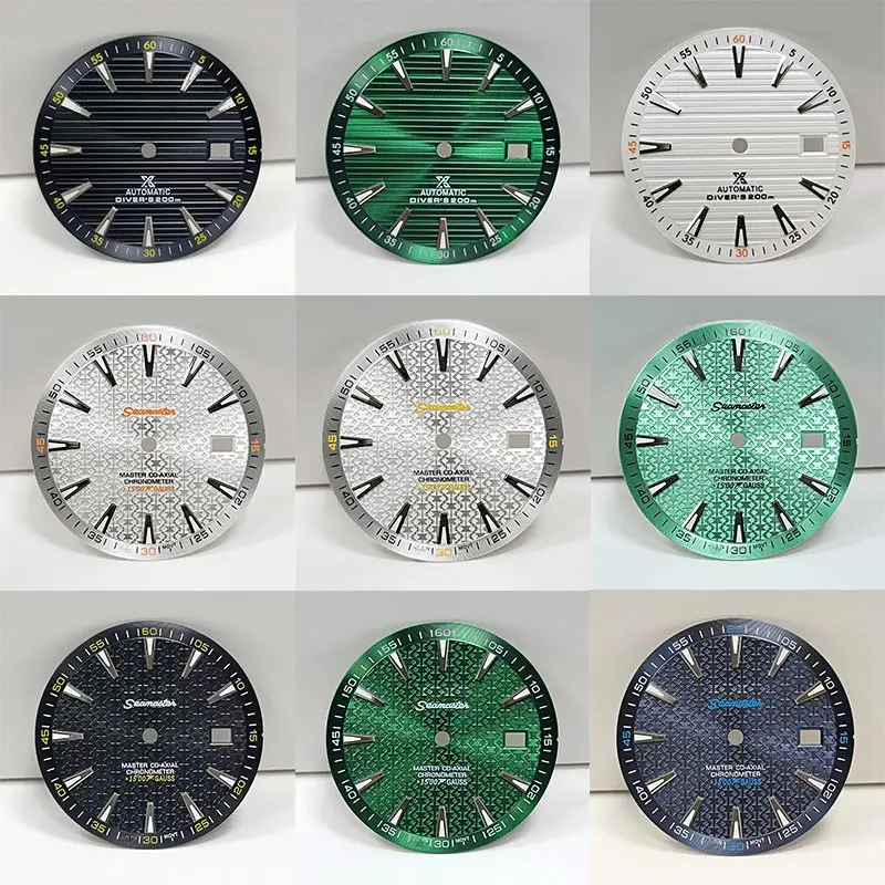 Accessorio per orologio modificato Quadrante letterale da 33,5 mm Bilancia per unghie con striscia verde che si illumina al buio adatta per movimento NH35/364R/7S