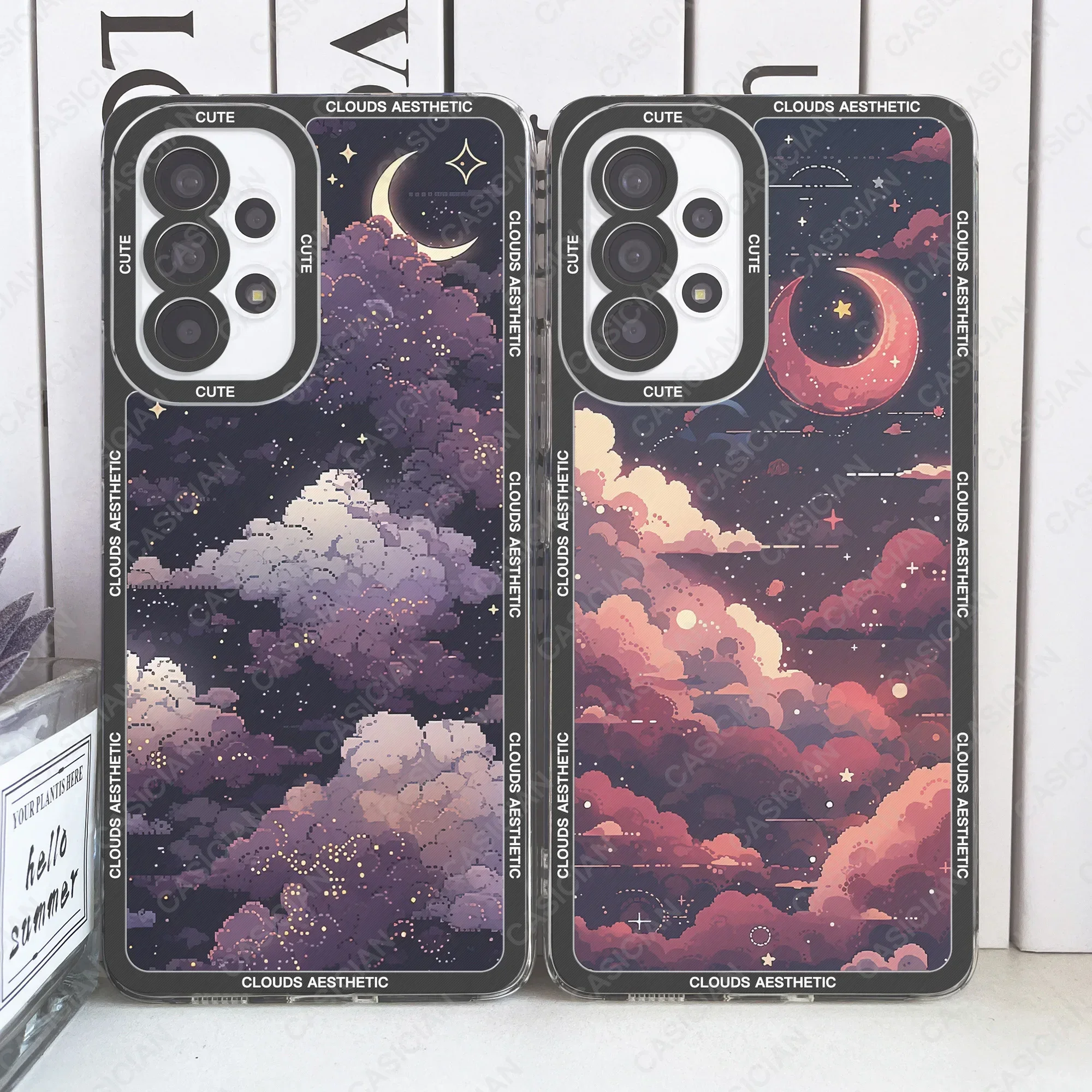 Beautiful Y2K Cute Clouds Moon Aesthetic Case For Samsung Galaxy S20 Plus S21 FE S22 S23 Ultra A53 A52 A54 A33 S24 Soft Cover