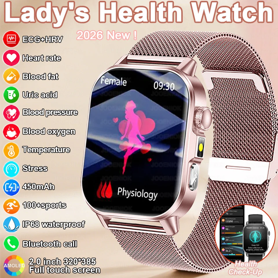 

2026 New Health Care Smart Watch Women Blood Pressure ECG+PPG Uric Acid Blood Fat Bluetooth Call Sports Tracker Smartwatch Men
