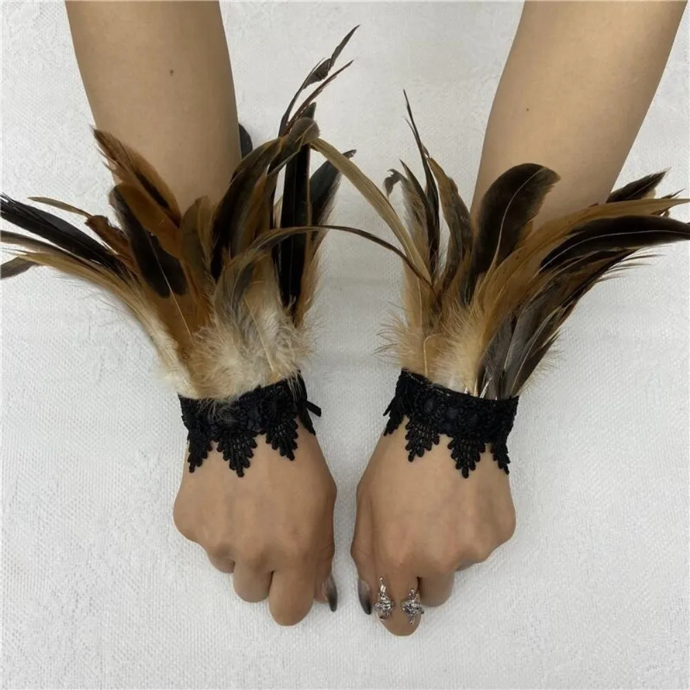Lightweight Feather Wrist Multicolor Party Cosplay Women's Feather Wristbands Gothic Punk Stage Show Lace Feather Wrist Cuffs
