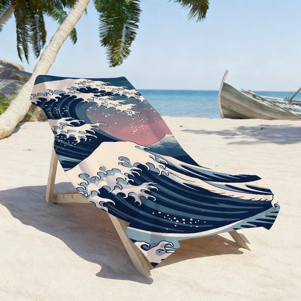 Art Katsushika H-Hokusai Towel Sports Quick Dry Travel Camping Gear Sandproof Soft Light Large Beach Towel