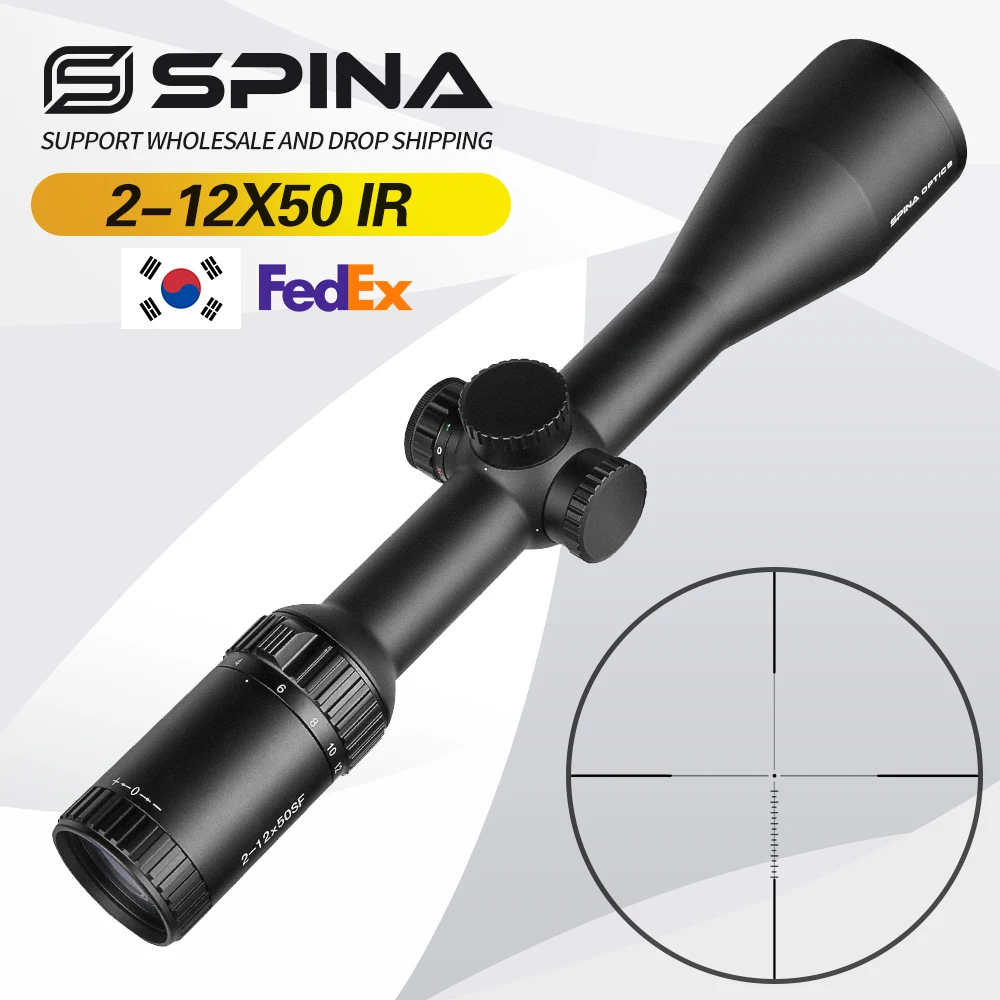 

Spina Optics HD 2-12x50 Riflescope Clear View Hunting Rifle Scope Illuminated Dot Reticle Long Eye Relief Optical Sight