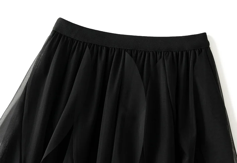 Women's Lotus Leaf Edge A Line Fairy Elastic Waist Tulle Skirt Midi High Waist Mesh Dress Solid Color Irregular Yarn Skirt D8808