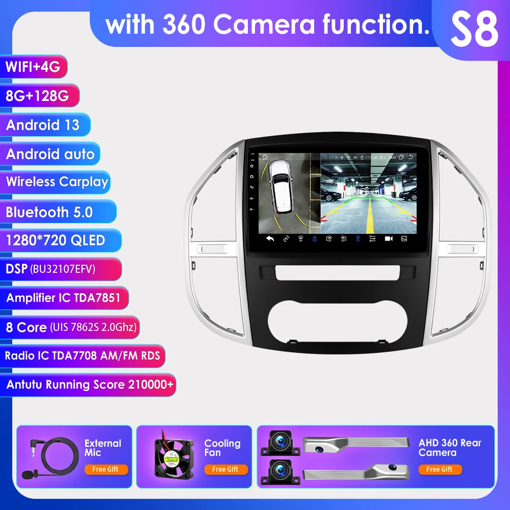 4G Carplay Android 12 Autoradio Voor Mercedes Benz Vito W447 2014-2021 Multimedia speler GPS navi Stereo scherm 2DIN hoofd Unit
