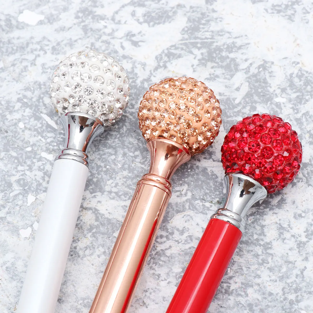 

3pcs Crystal Metal Ballpoint Pens Big Bling Rhinestones Office School Supplies Rose Gold Red White Elegant Diamond