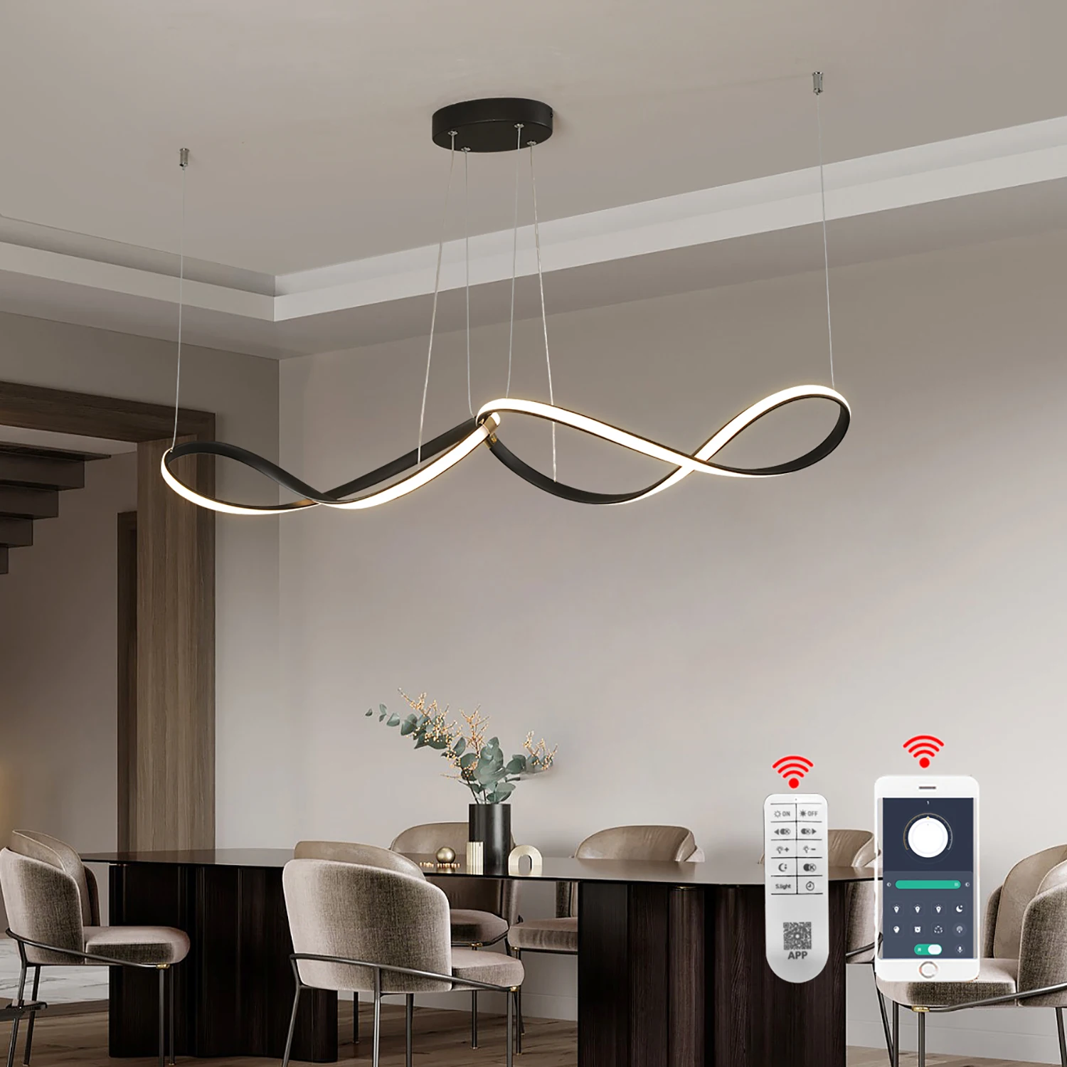 Plafonnier LED Noir au Design Moderne, Éclairage d'Nik, Luminaire Décoratif de Plafond, Idéal pour un Salon, une Chambre à Coucher ou un Restaurant, L95 cm