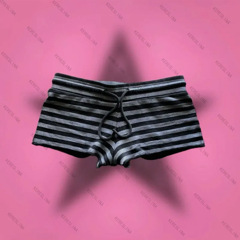 Y2k Summer Gothic Vintage High street Striped Shorts Subculture Millennium Sweetheart Spicy Girl Street Wearing Versatile Shorts