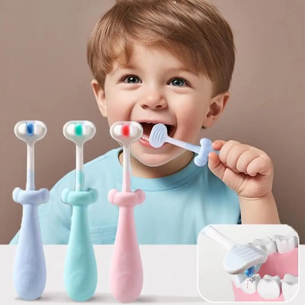 

Tongue Scraper 3D Stereo Toothbrush Solid Color Soft Bristles Three-Sided Toothbrush Food Grade Anti Slide Handle